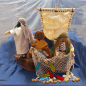 Preview: Gesamtset "Jesus im Sturm" - Jesus & 2 Apostel & Segelschiff & Fischernetz & Fisch im Korb & 3 Meter Gaze